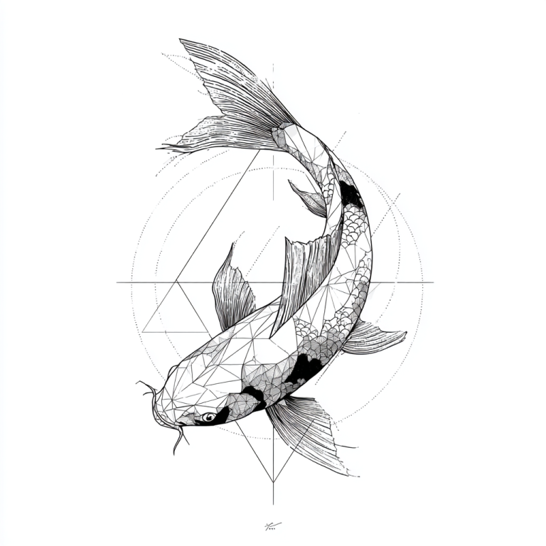 Koi Fish Tattoo Simple Minimal Geometric Cool White And Black Tattoo