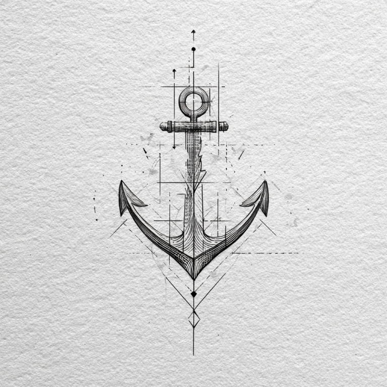 Anchor Tattoo Simple Minimal Geometric Cool White And Black S Tattoo
