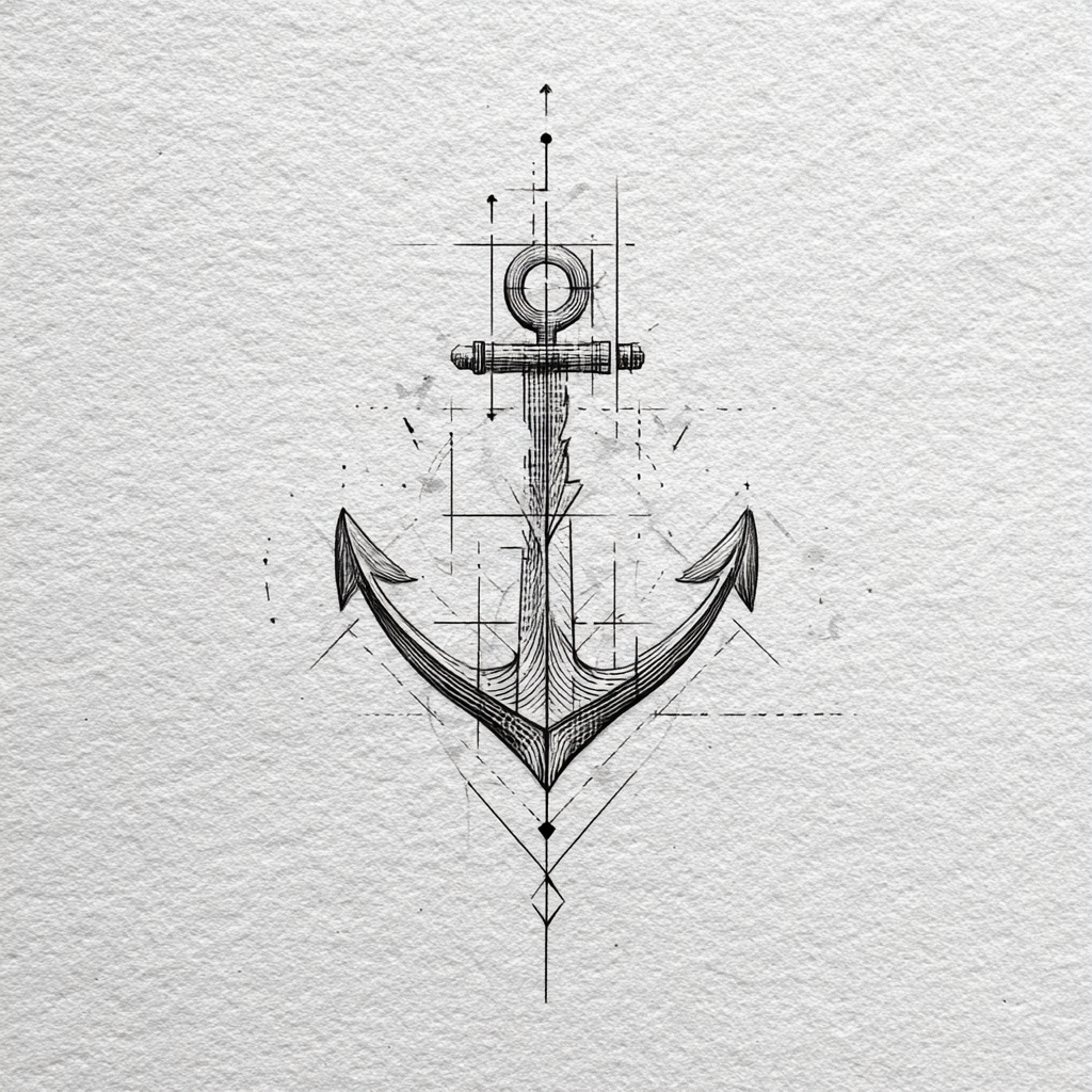 Anchor Tattoo Simple Minimal Geometric Cool White And Black S Tattoo