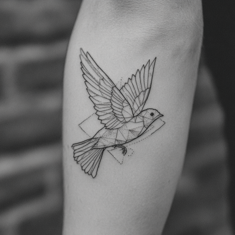Bird Tattoo Simple Minimal Geometric Cool White And Black Ske Tattoo