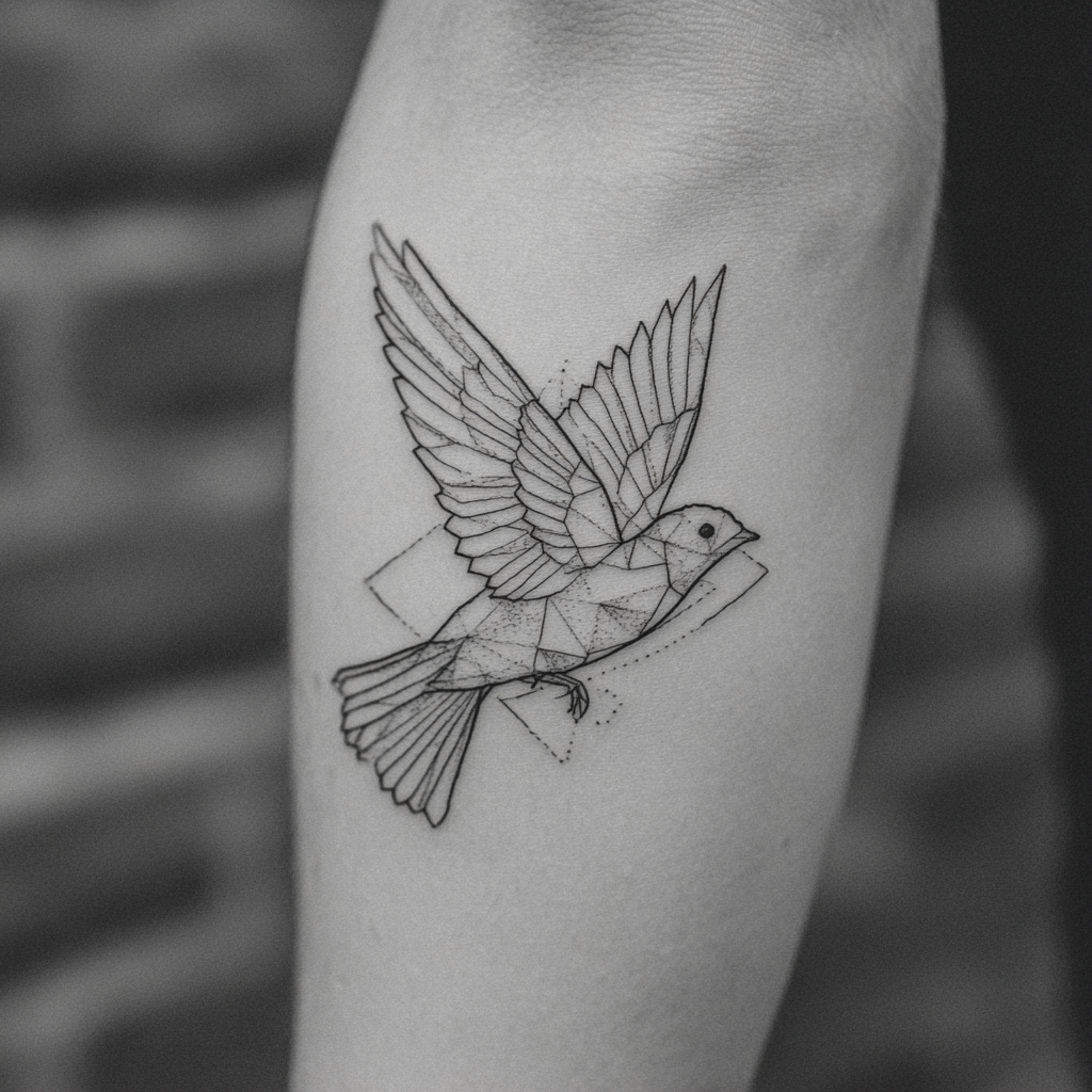 Bird Tattoo Simple Minimal Geometric Cool White And Black Ske Tattoo