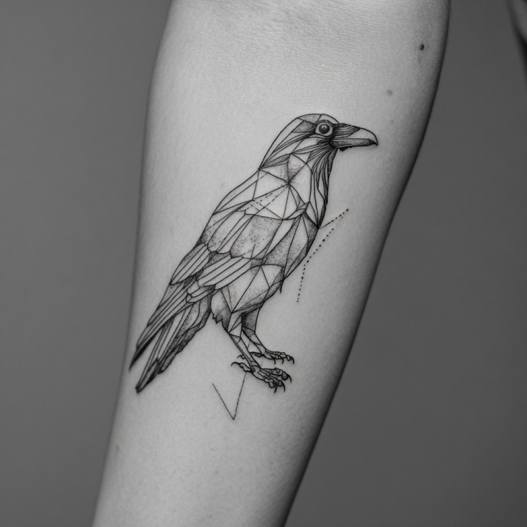 Crow Tattoo Simple Minimal Geometric Cool White And Black Ske Tattoo