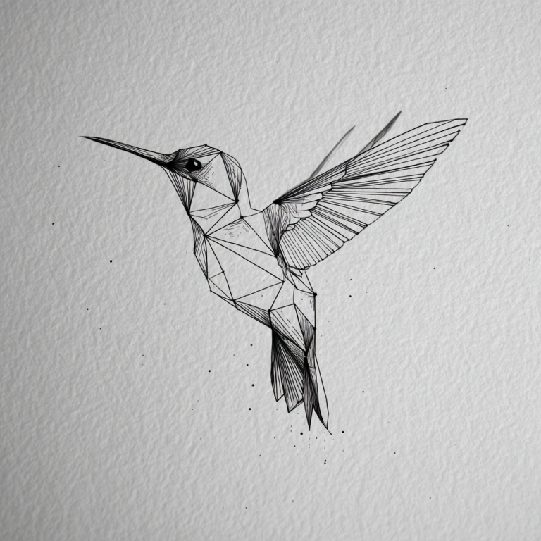 Hummingbird Tattoo Simple Minimal Geometric Cool White And Bl Tattoo