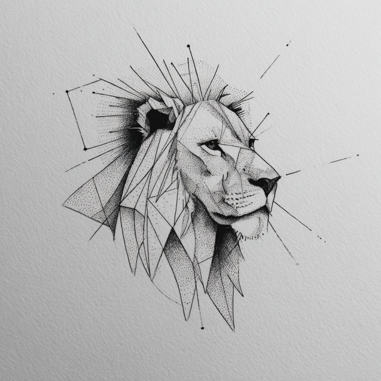 Lion Tattoo Simple Minimal Geometric Cool White And Black Ske Tattoo
