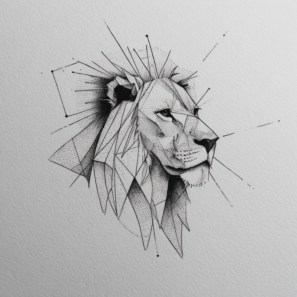 Lion Tattoo Simple Minimal Geometric Cool White And Black Ske Tattoo