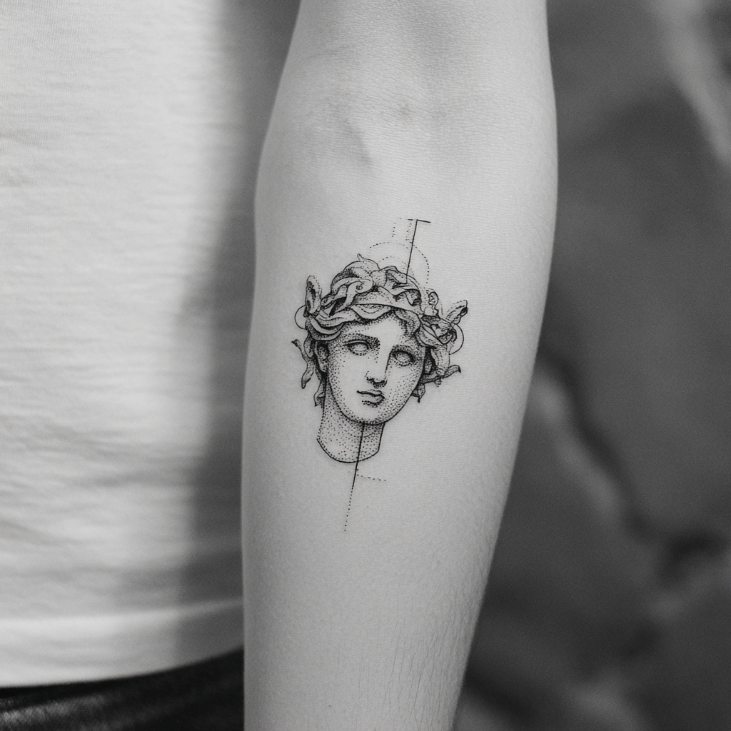 Medusa Tattoo Simple Minimal Geometric Cool White And Black S Tattoo