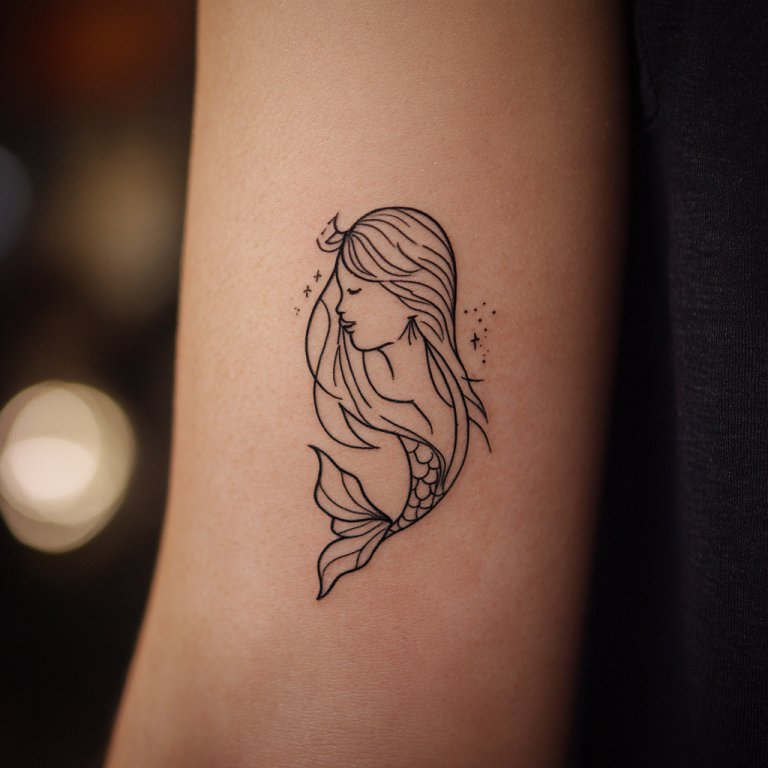 Mermaid Tattoo Simple Minimal Geometric Cool White And Black Tattoo