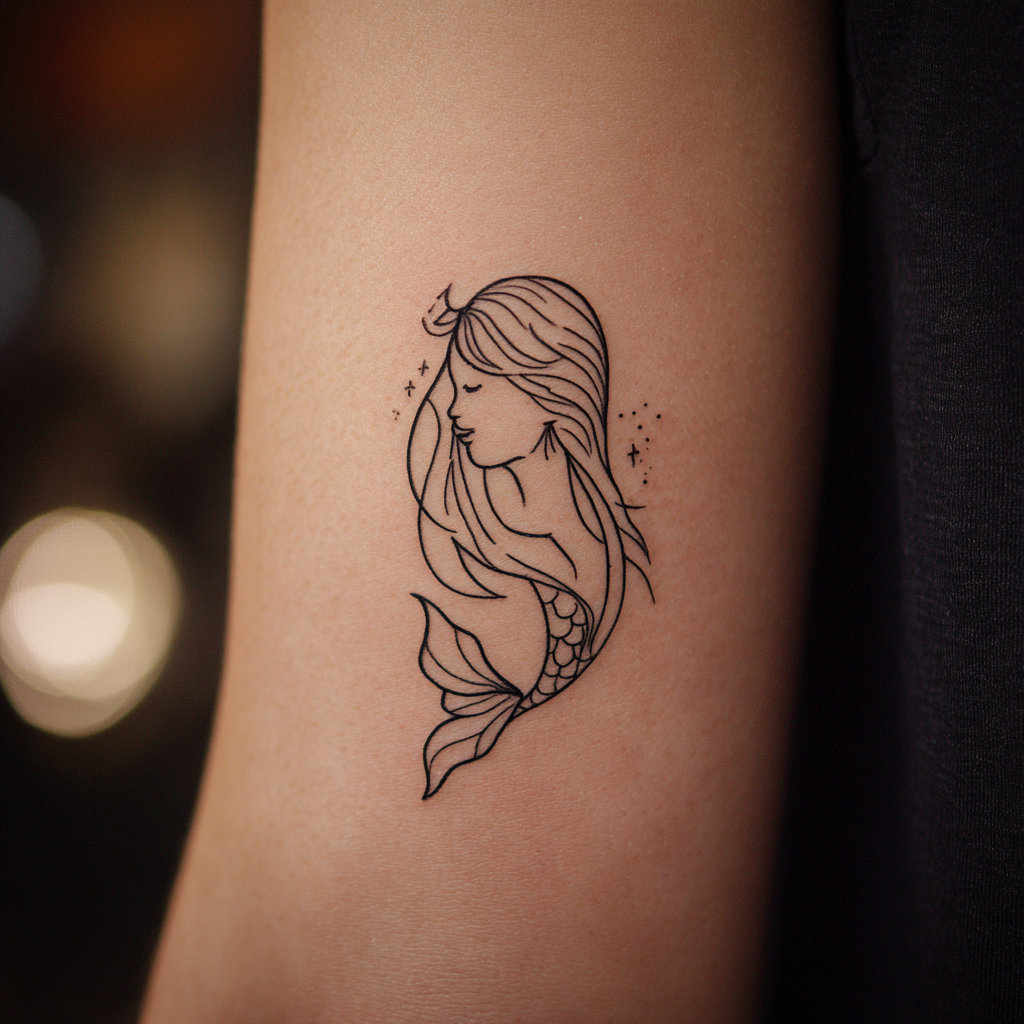 Mermaid Tattoo Simple Minimal Geometric Cool White And Black Tattoo