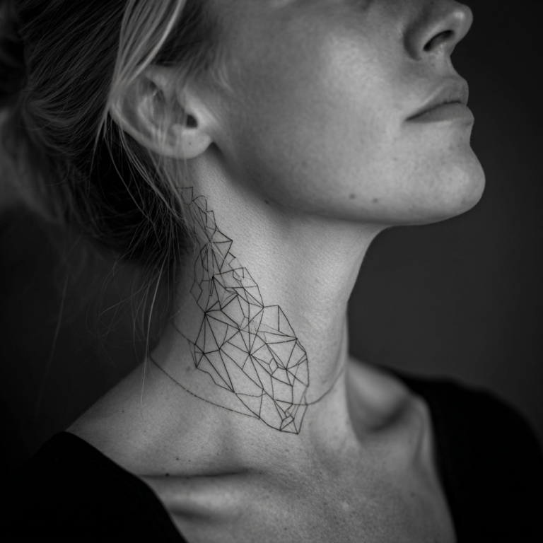 Neck Tattoo Simple Minimal Geometric Cool White And Black Ske Tattoo