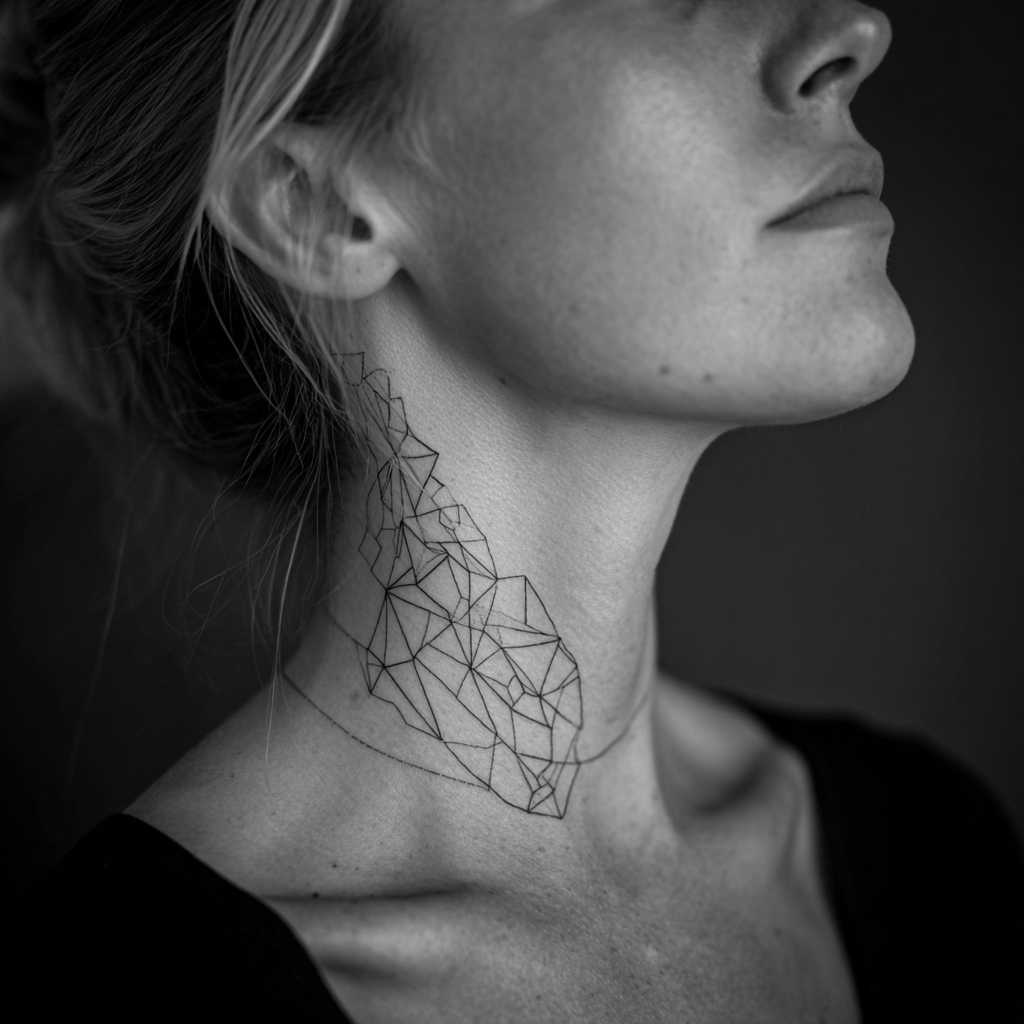 Neck Tattoo Simple Minimal Geometric Cool White And Black Ske Tattoo