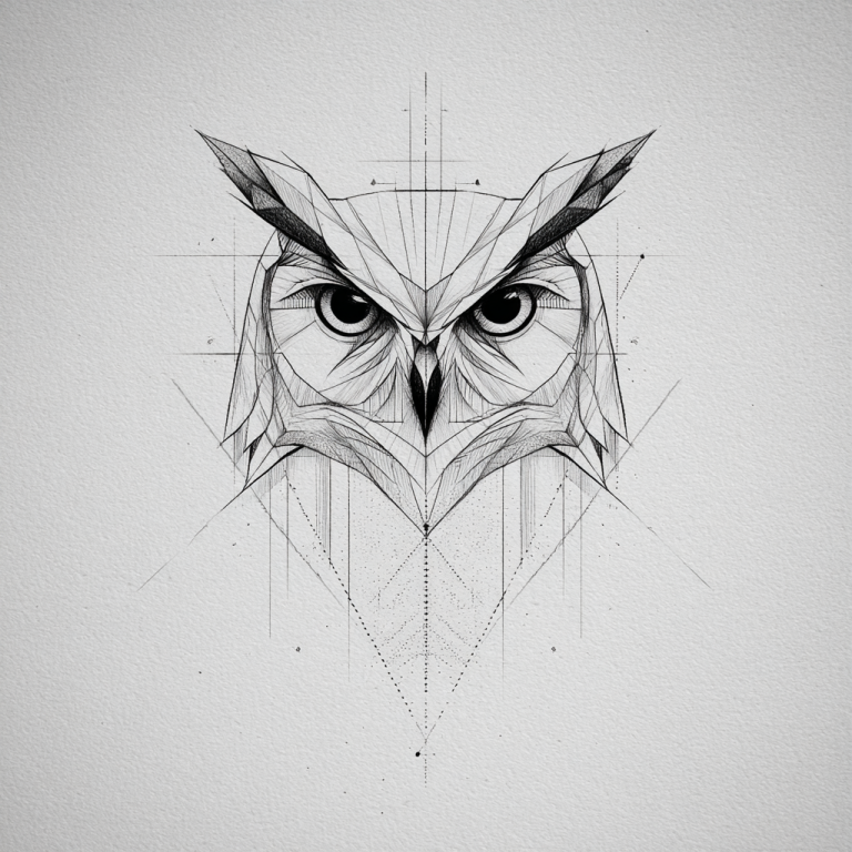 Owl Tattoo Simple Minimal Geometric Cool White And Black Sket Tattoo