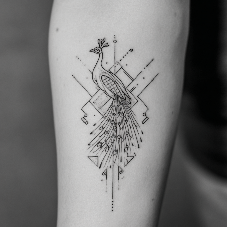 Peacock Tattoo Simple Minimal Geometric Cool White And Black Tattoo