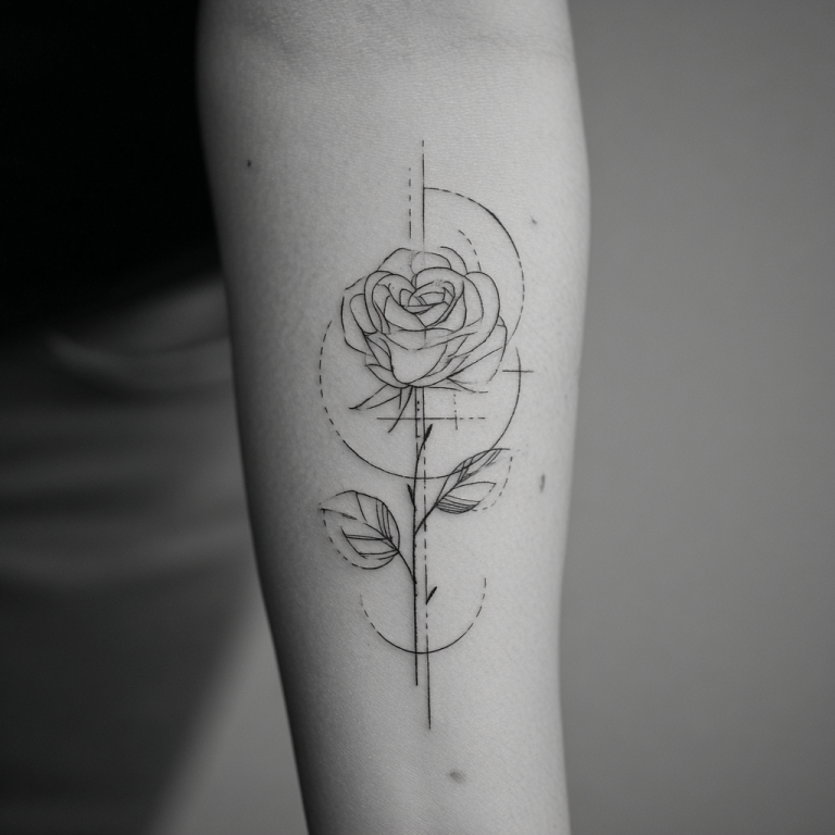 Rose Tattoo Simple Minimal Geometric Cool White And Black Ske Tattoo