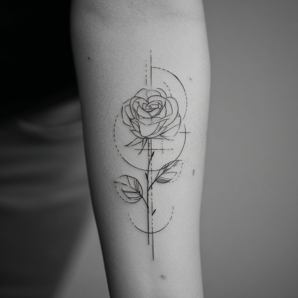 Rose Tattoo Simple Minimal Geometric Cool White And Black Ske Tattoo