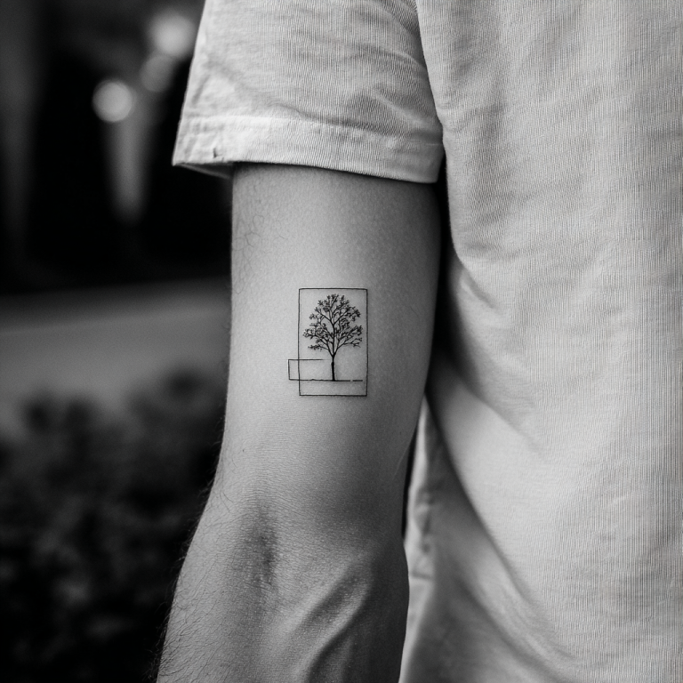 Tree Tattoo Simple Minimal Geometric Cool White And Black Ske Tattoo