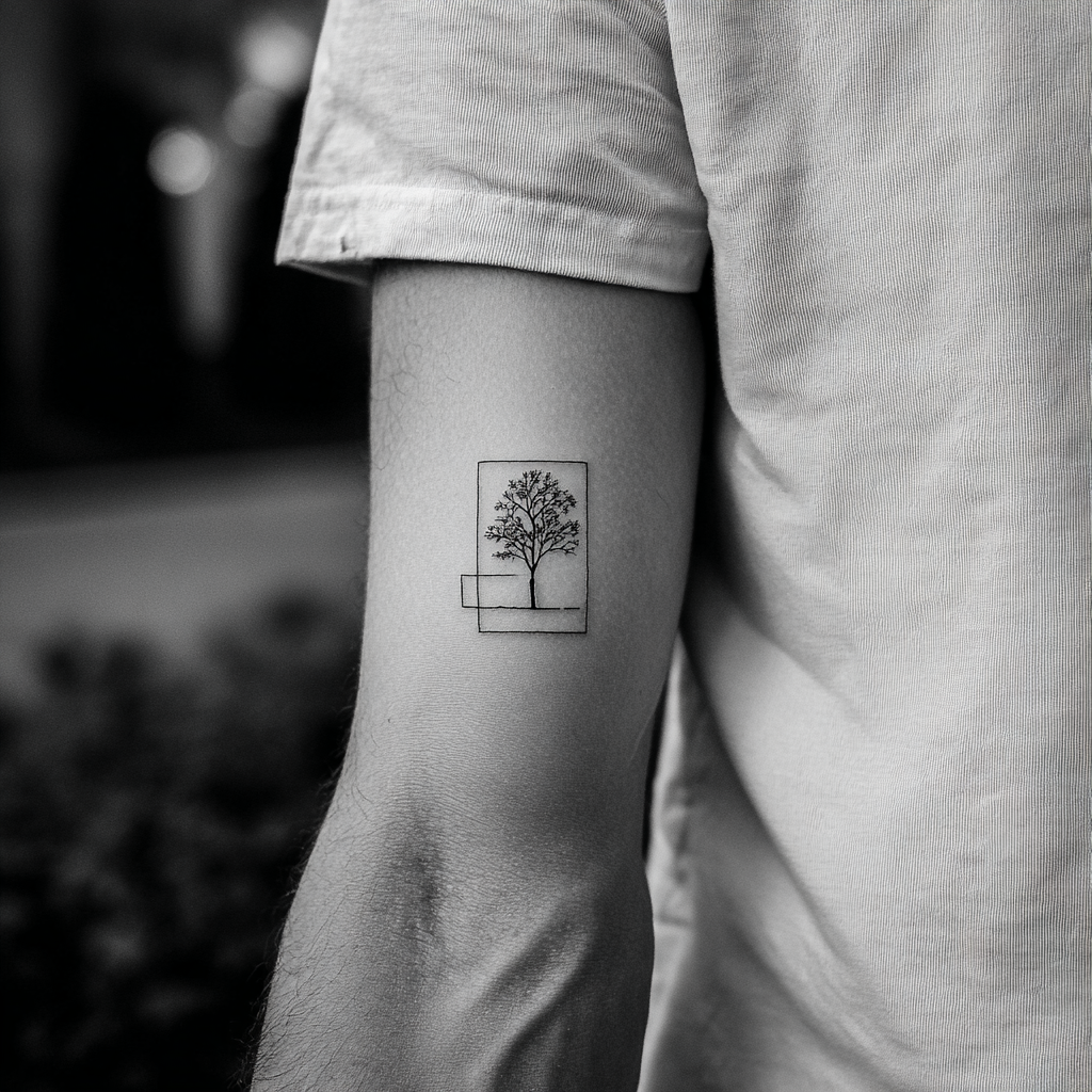 Tree Tattoo Simple Minimal Geometric Cool White And Black Ske Tattoo